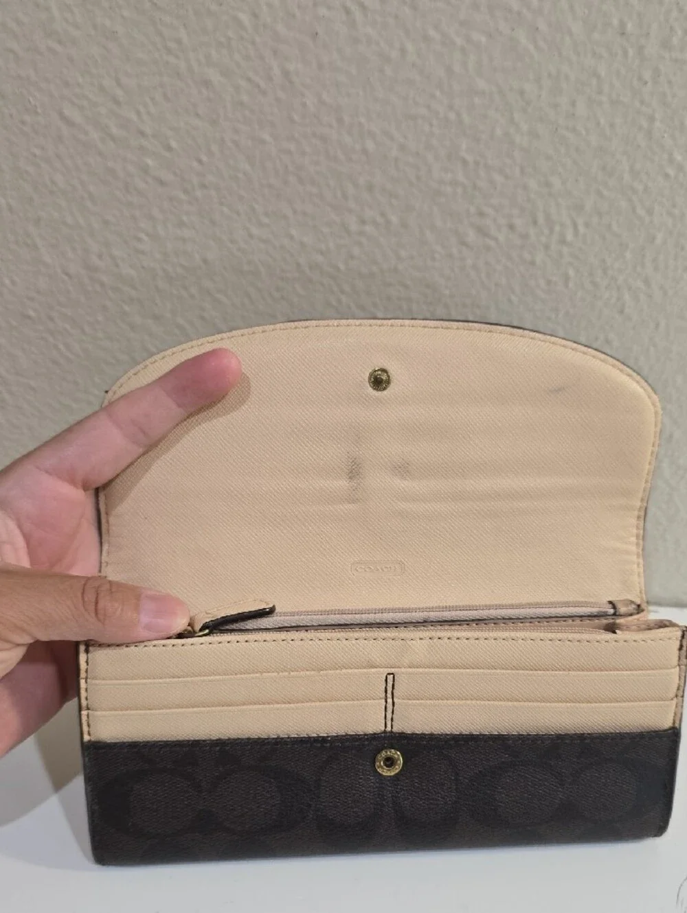 Coach Black Signature Leather Flap Wallet with Gold-Tone Turnlock